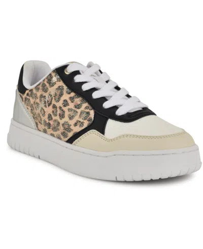 Nine West Women's Nenya Casual Lace-up Sneakers In Gold Leopard Shimmer
