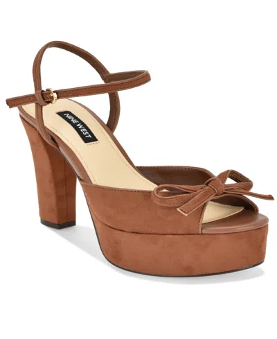 Nine West Women's Nessle High Tapered Heel Platform Sandals In Brown