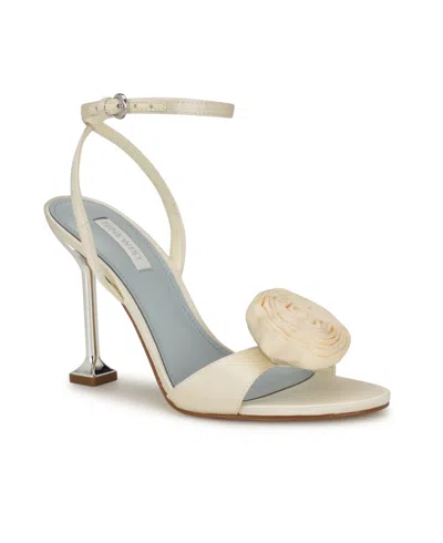 Nine West Women's Neve Bridal Almond Toe Ankle Dress Sandals In Ivory Satin