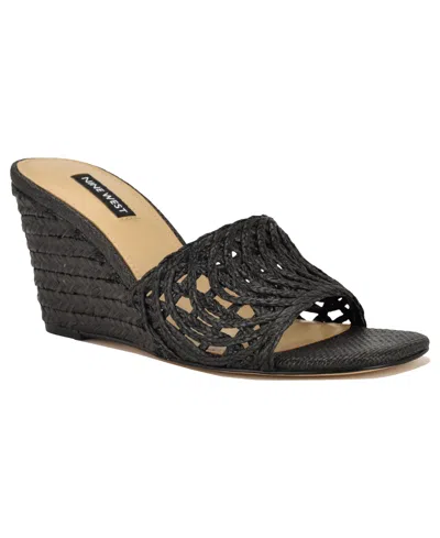 Nine West Women's Nimma Woven Slip-on Wedge Sandals In Black