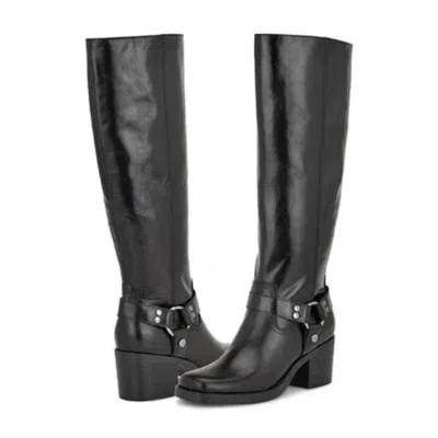 Nine West Women's  Koop Boots Black Leather Block Heel Knee High Rhs7667
