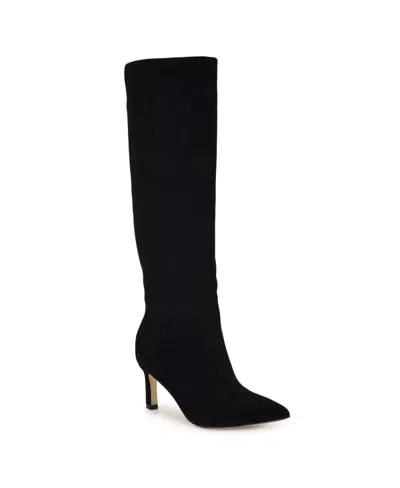 NINE WEST WOMEN'S NINE WEST LORTHEY DRESS BOOTS BLACK SUEDE POINTED TOE KNEE HIGH ZAP2218
