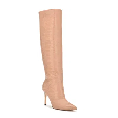 Nine West Women's  Richy Natural Lizard Print Leather Knee High Boots Rhs6786 In Nude