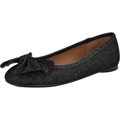 Nine West Women's  Veronika Ballet Flats Black Denim Adorable Bow Hawk1693