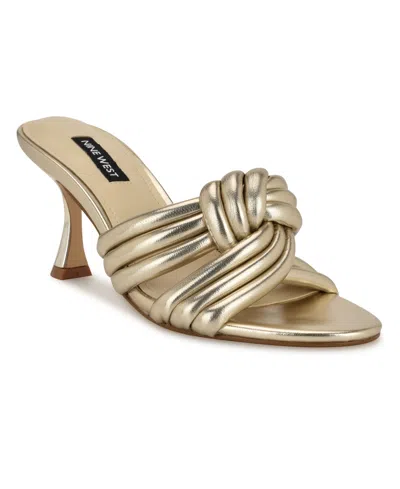 Nine West Women's Norene Slip On Tapered Heel Dress Sandals In Gold