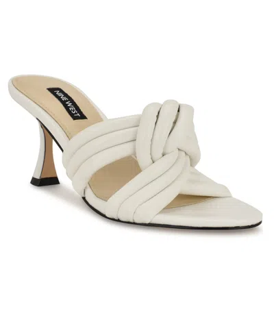 Nine West Women's Norene Slip On Tapered Heel Dress Sandals In White Patent