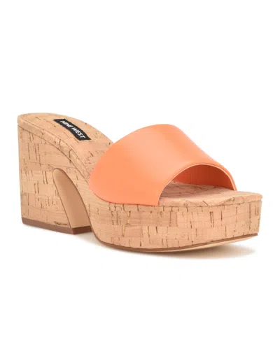 Nine West Women's Oklee Square Toe Platform Slide Sandals In Orange