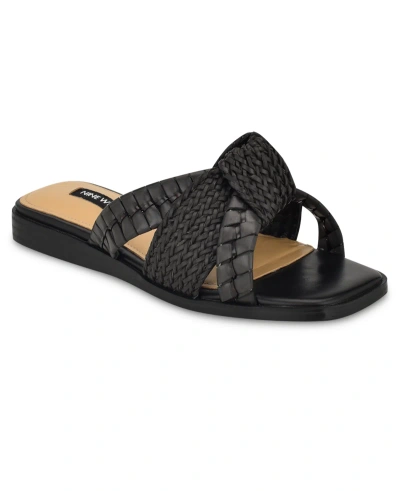 Nine West Women's Olson Slip-on Square Toe Flat Sandals In Black