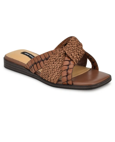 Nine West Women's Olson Slip-on Square Toe Flat Sandals In Dark Brown