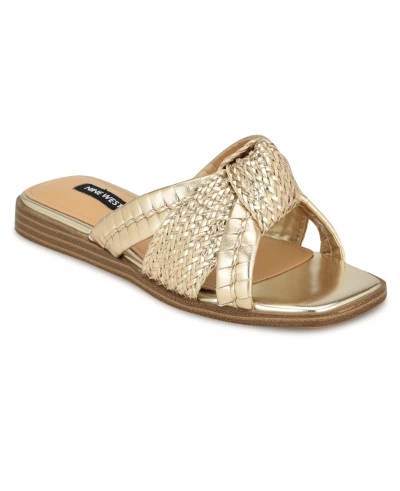 Nine West Women's Olson Slip-on Square Toe Flat Sandals In Gold