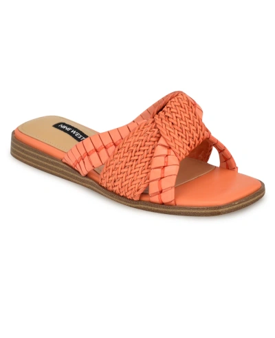 Nine West Women's Olson Slip-on Square Toe Flat Sandals In Orange