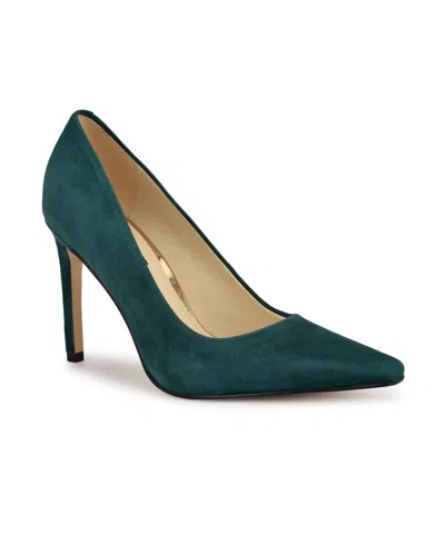 Nine West Women's Oraye Slip On Stiletto Heel Dress Pumps In Dark Green Suede