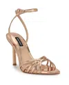 Nine West Paxal Shimmering Stones Metallic Stiletto Sandals Women In Rose Gold Mirror Metallic