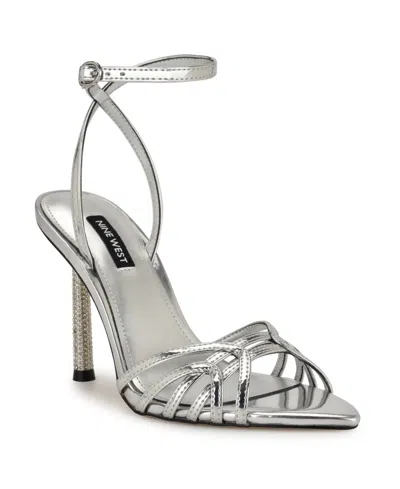 Nine West Paxal Shimmering Stones Metallic Stiletto Sandals Women In Silver