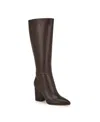 Nine West Women's Peachey Block Heel Pointy Toe Knee High Boots In Dark Brown Leather