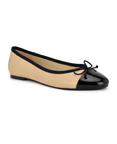 Nine West Women's Prosep Round Toe Slip-on Dress Ballet Flats In Light Natural Leather,black Multi