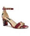Nine West Women's Pruce Round Toe Block Heel Dress Sandals In Dark Red Floral