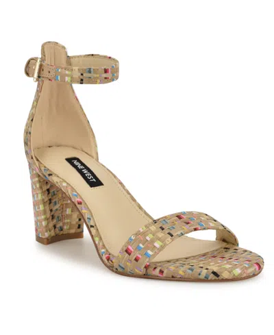 Nine West Women's Pruce Round Toe Block Heel Dress Sandals In Natural Multi