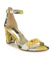 Nine West Women's Pruce Round Toe Block Heel Dress Sandals In Yellow Rose Floral Multi