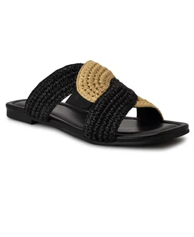 Nine West Women's Quara Slip-on Flat Casual Sandals In Black,natural
