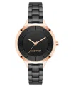 Nine West Women's Quartz Black Alloy Link Bracelet Watch, 34mm In Black,rose Gold-tone