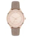 Nine West Women's Quartz Boyfriend Rose Gold-tone And Tan Polyurethane Leather Band Watch, 35mm In Tan,gold-tone