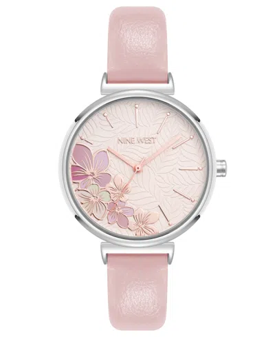 Nine West Women's Quartz Boyfriend Silver-tone And Light Pink Polyurethane Leather Band Watch, 36mm In Light Pink,silver-tone