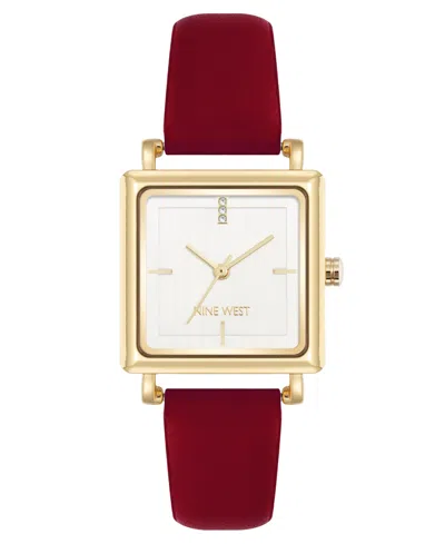 Nine West Women's Quartz Burgundy Leather And Gold-tone Watch, 29mm