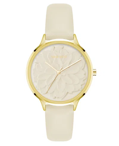 Nine West Women's Quartz Cream Faux Leather Band Watch, 34.5mm In Cream,gold-tone