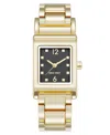 Nine West Women's Quartz Everyday Rectangular Black And Gold-tone Metal Alloy Watch, 22mm In Black,gold-tone