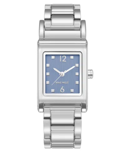 Nine West Women's Quartz Everyday Rectangular Light Blue And Silver-tone Metal Alloy Watch, 22mm In Light Blue,silver-tone