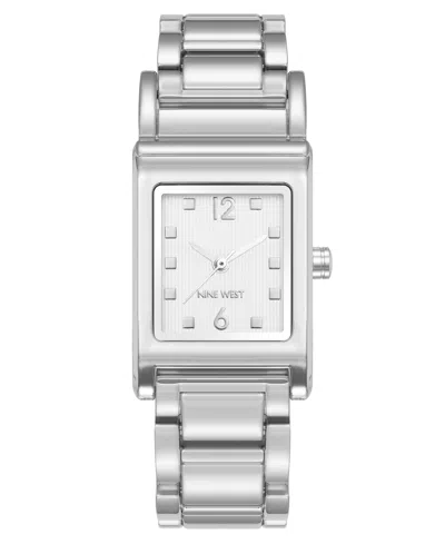 Nine West Women's Quartz Everyday Rectangular White And Silver-tone Metal Alloy Watch, 22mm