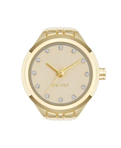 Nine West Women's Quartz Gold-tone Metal Alloy Crystal Accented Dial Ring Watch, 23mm