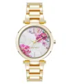 Nine West Women's Quartz Gold-tone Metal Alloy White Floral Dial Watch, 36mm In White,gold-tone