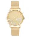 Nine West Women's Quartz Gold-tone Stainless Steel Mesh Band And Flower Pattern Watch, 35mm In Gold-tone