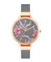 Nine West Women's Quartz Gray Faux Leather Band And Floral Pattern Watch, 38mm In Gray,rose Gold-tone