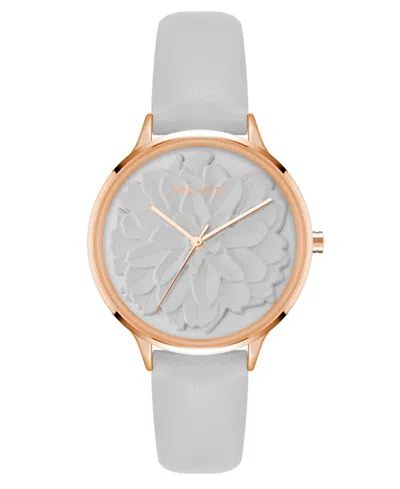 Nine West Women's Quartz Gray Faux Leather Band Watch, 34.5mm In Gray,rose Gold-tone
