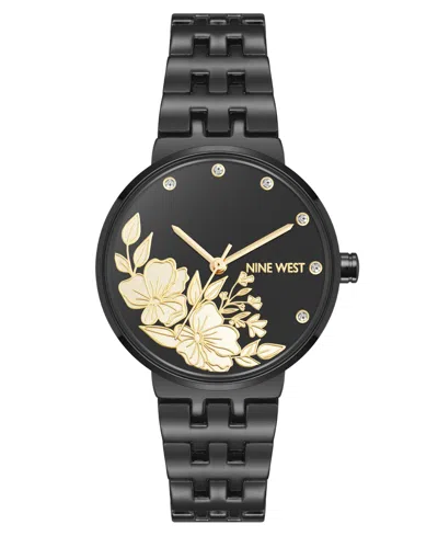 Nine West Women's Quartz Gray Metal Alloy Embossed Floral Dial Watch, 32mm In Dark Gray