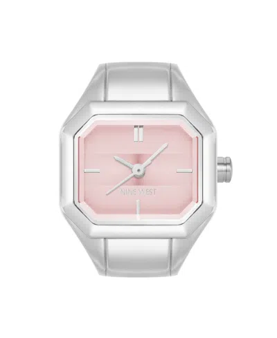 Nine West Women's Quartz Iconic Pink And Silver-tone Metal Alloy Ring Watch, 22mm In Pink,silver-tone