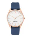 Nine West Women's Quartz Navy Faux Leather Band Watch, 36mm In Navy,rose Gold-tone