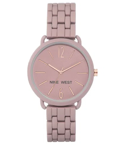 Nine West Women's Quartz Purple Alloy Link Bracelet Watch, 36mm In Purple,rose Gold-tone