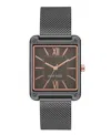 Nine West Women's Quartz Rectangular Dark Gray Stainless Steel Mesh Band Watch, 29mm In Dark Gray,rose Gold-tone