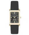 Nine West Women's Quartz Rectangular Gold-tone And Black Polyurethane Leather Band Watch, 22mm In Black,gold-tone