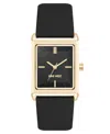 Nine West Women's Quartz Rectangular Gold-tone And Black Polyurethane Leather Band Watch, 26mm In Black,gold-tone