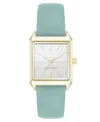 Nine West Women's Quartz Rectangular Gold-tone And Mint Polyurethane Leather Band Watch, 29mm In Mint,gold-tone