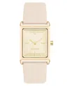 Nine West Women's Quartz Rectangular Gold-tone And Pink Polyurethane Leather Band Watch, 26mm In Cream,gold-tone