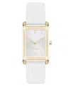 Nine West Women's Quartz Rectangular Gold-tone And White Polyurethane Leather Band Watch, 22mm In White,gold-tone