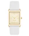 Nine West Women's Quartz Rectangular Gold-tone And White Polyurethane Leather Band Watch, 26mm In White,gold-tone