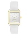 Nine West Women's Quartz Rectangular Gold-tone And White Polyurethane Leather Band Watch, 29mm In White,gold-tone