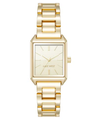 Nine West Women's Quartz Rectangular Gold-tone Metal Alloy Bracelet Watch, 24mm